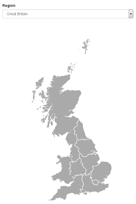 Image of dropdown menu and the map for selecting region