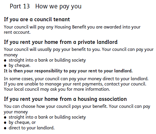 image of how Housing Benefit is paid