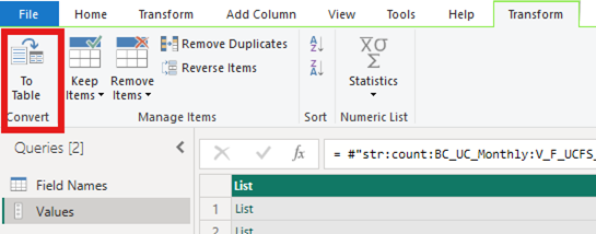 To table button highlighted.