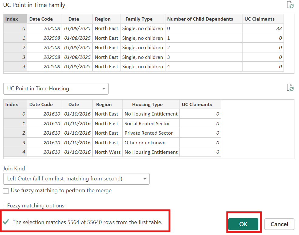 Merge options editor box with index columns greyed.
